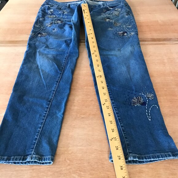 Torrid Premium Jeans Women 18 Blue Mid Rise Beaded Floral Stretch Preppy 17974 - Picture 7 of 15